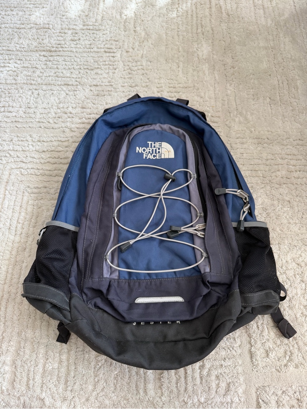 The North Face Jester Blue Navy Backpack Bungee Hiking School Daypack